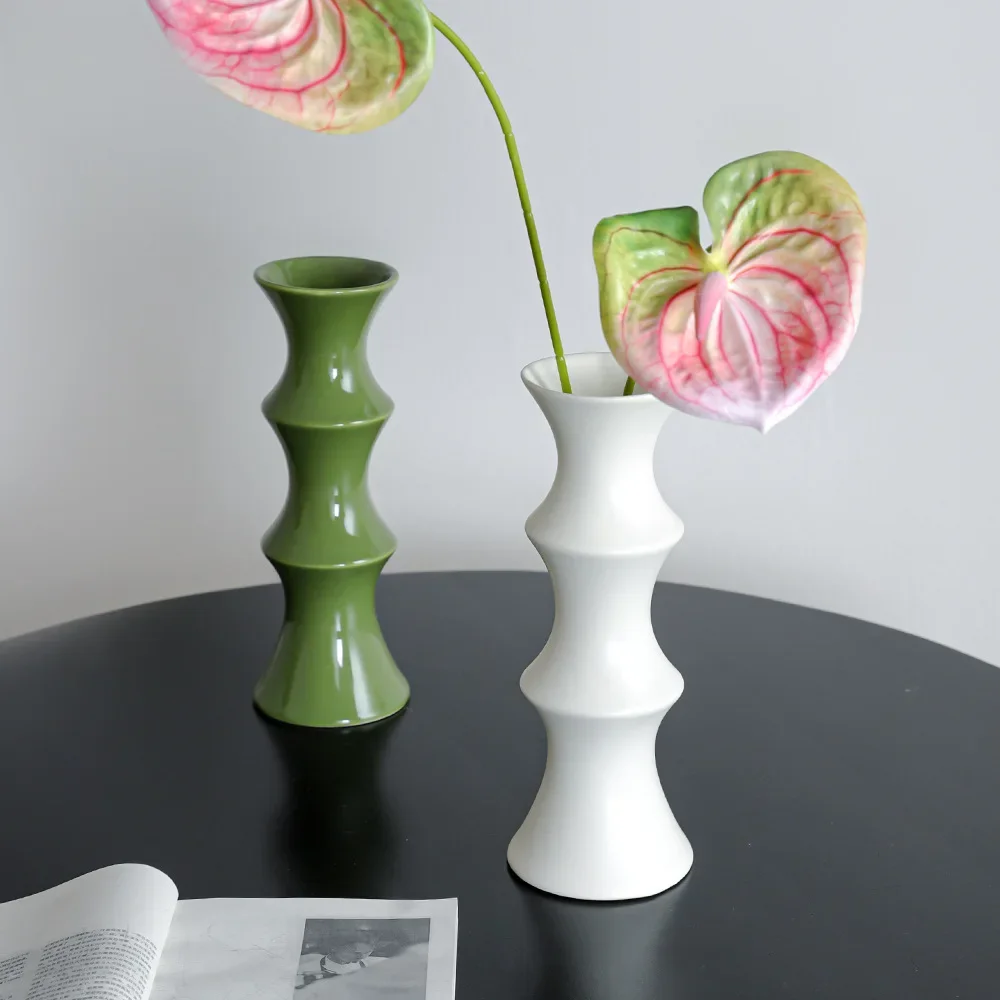 Chinese Retro Bamboo Knot Small Vase, New Ceramic Vase with High-end Feel, New Year's High-value Hydroponic Vase