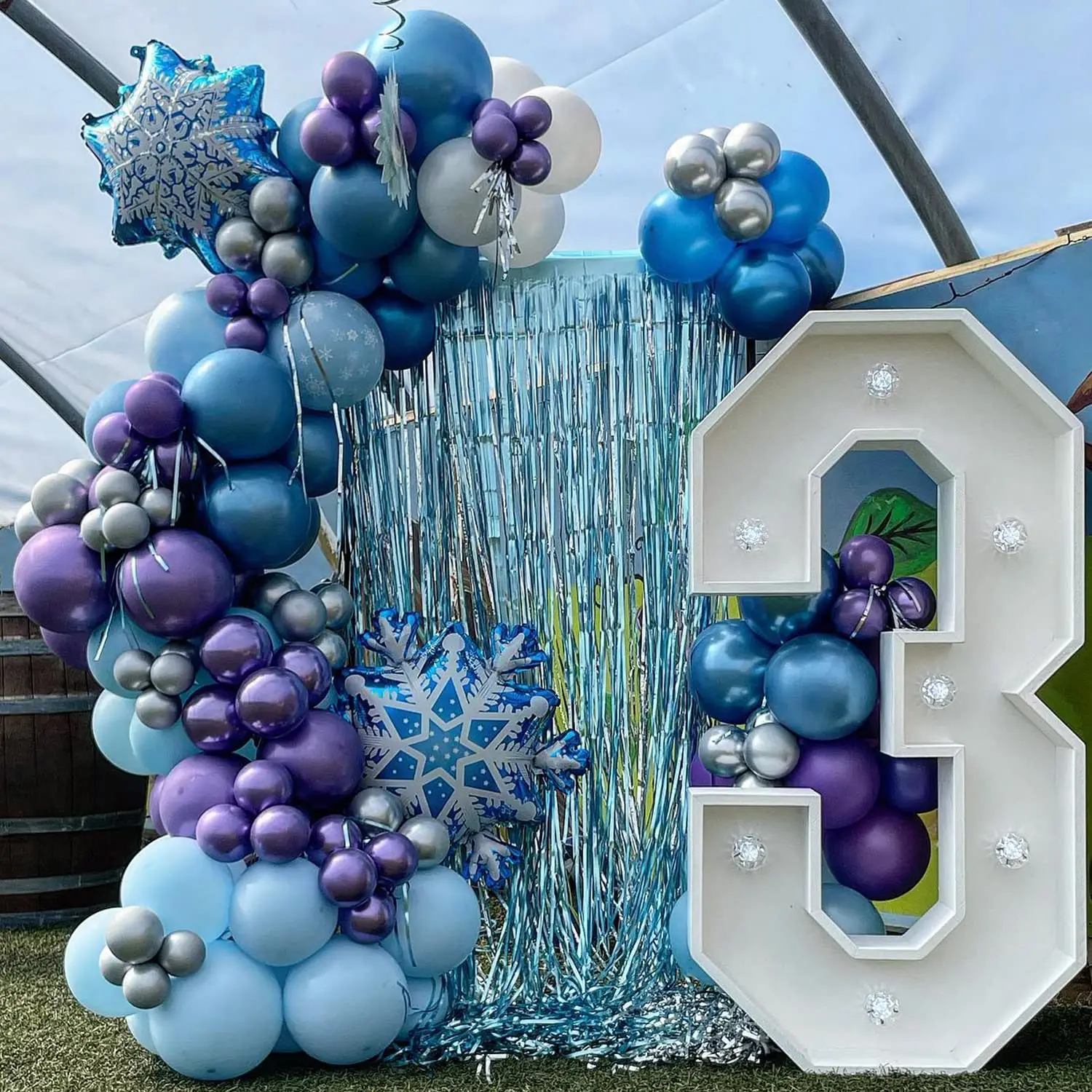 Ballons Aluminium Flocons De Neige Frozen - Kit De 7 Ballons - Décoration Anniversaire, Baby Shower, Noël