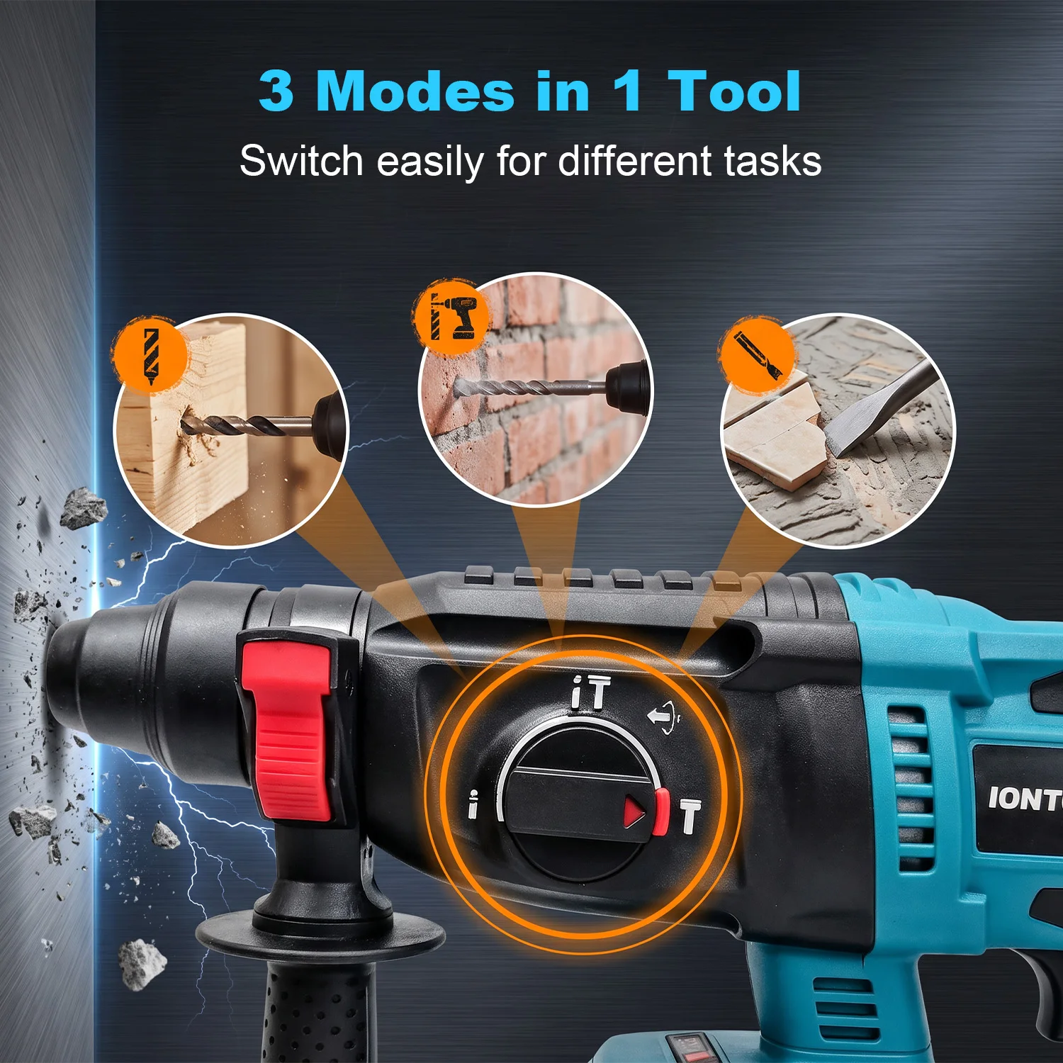 IONTOOL Rotary Hammer 26mm 4550BPM Powerful High Speed Brushless Cordless For 18V Battery Home DIY Concrete Drilling Tool