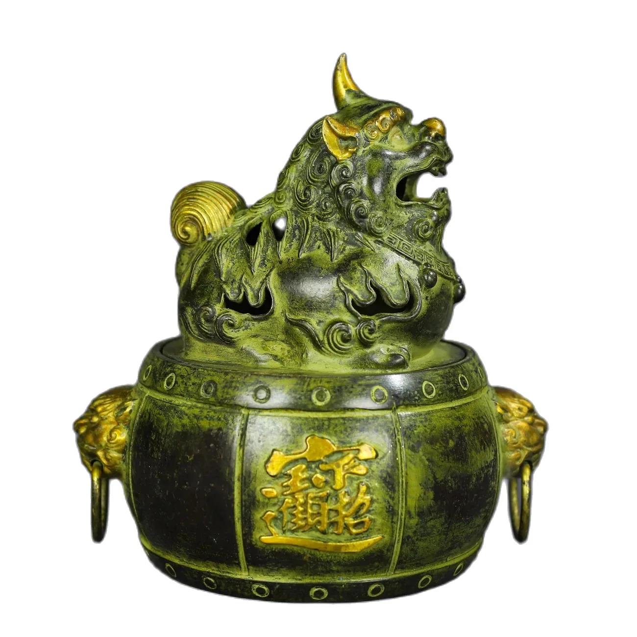 

Bronze Gilded Pixiu War Drum Incense Burner Retro Home Decoration