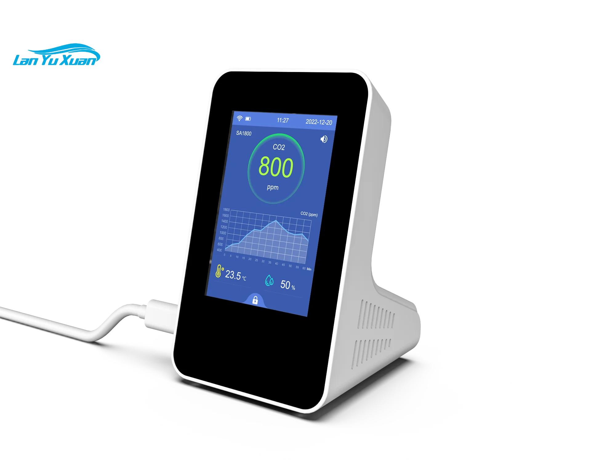 SA1800P Air Quality Carbon Dioxide Data Logger Monitor Touch Color Screen Monitoring Co2 Temp and Humidity Iaq Monitor