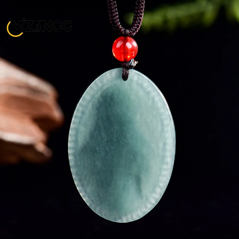 Natural A-goods Jadeite Blue Water Virgin Mary Pendant Hand-carved Exquisite Fashion Jade Necklace for Men and Women Lucky Charm