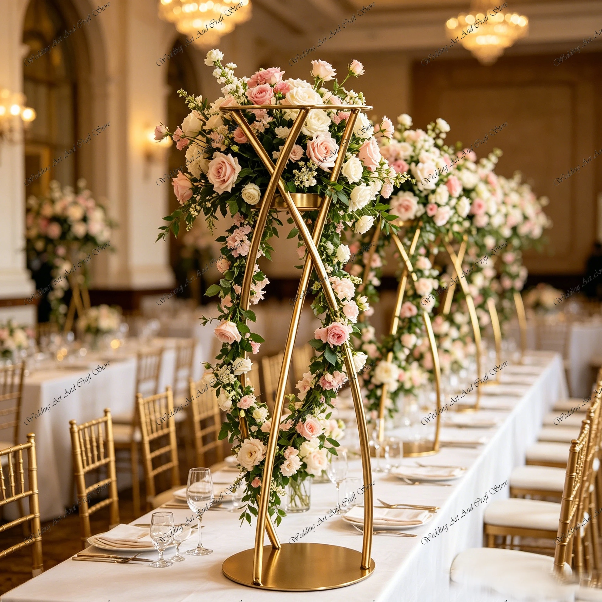 

10pcs f30 60-90 Gold Metal Flower Stand Pedestal Centrepiece Metal Cake Stand for Wedding Event Tabletop Centerpiece ivy1003