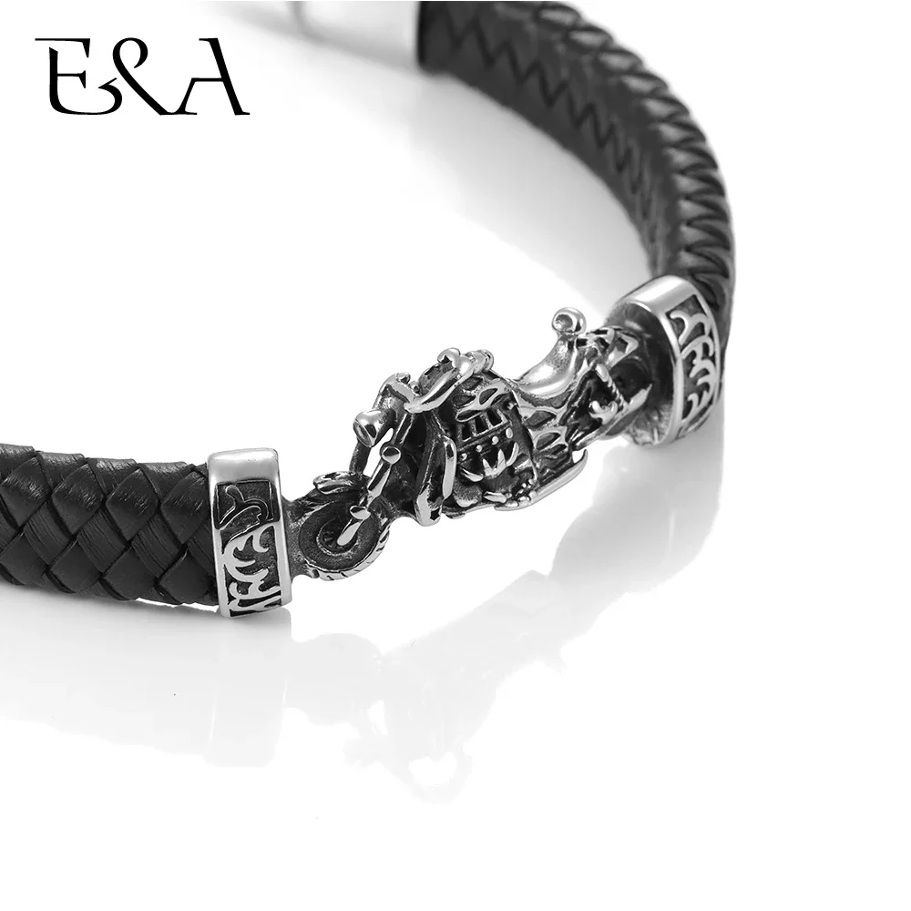 Blacken Motorcycle Connectors Hole 12*6mm Flat Leather Cord Bracelet Accessories Stainless Steel Charms DIY Men\'s Jewelry Making