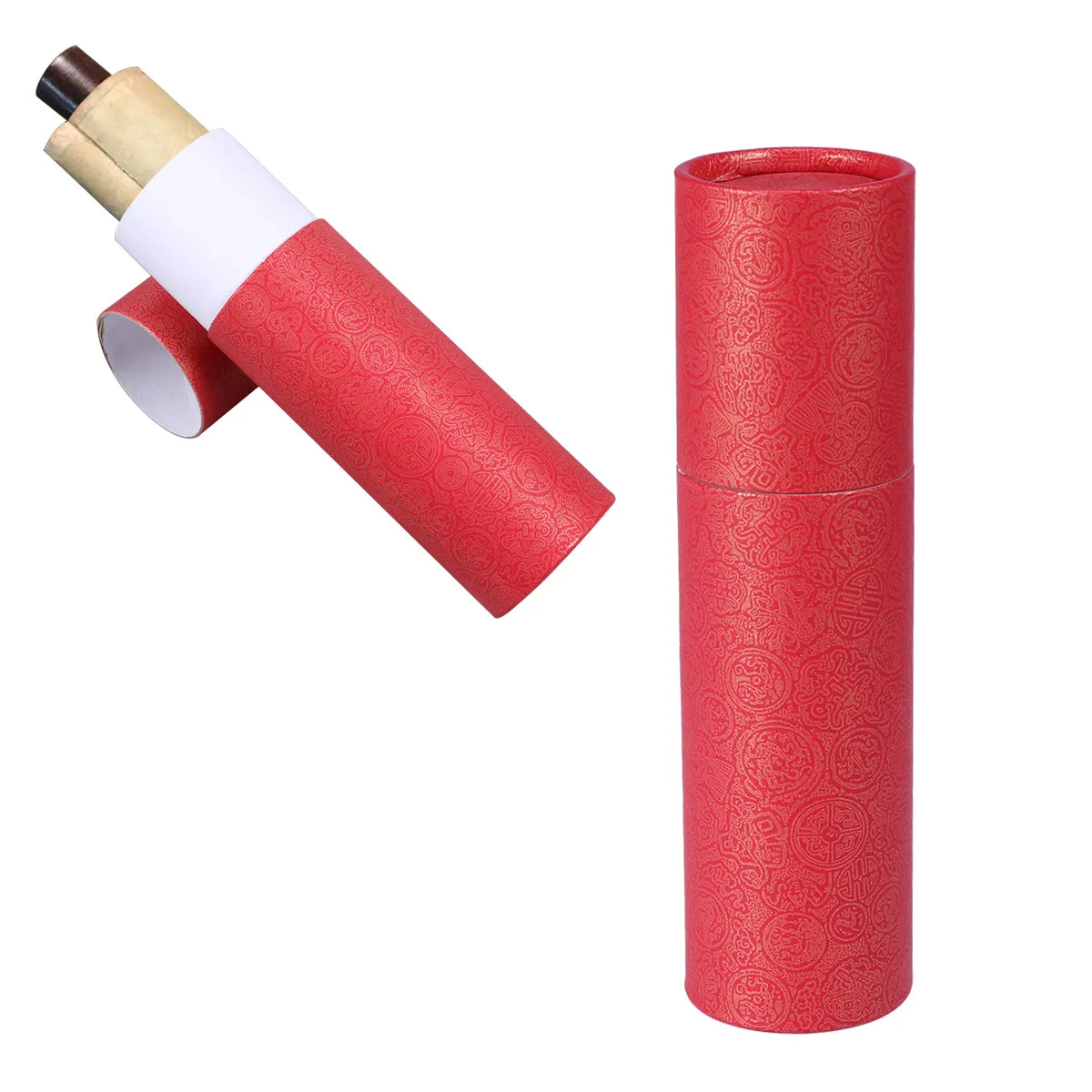 Photo Storage Tube Portable Rigid Plastic Screw Mouth Poster Paper Tube Spring Couplet Paper Cylinder Photo Holder 6 Inch Red