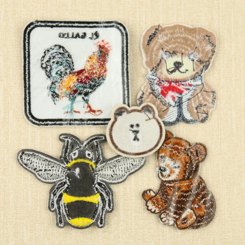 Picture 6: Embroidery Cloth Sticker, Cartoon Animal Bear Bee Adhesive Patch Clothing Accessories DIY Embroidery Badge