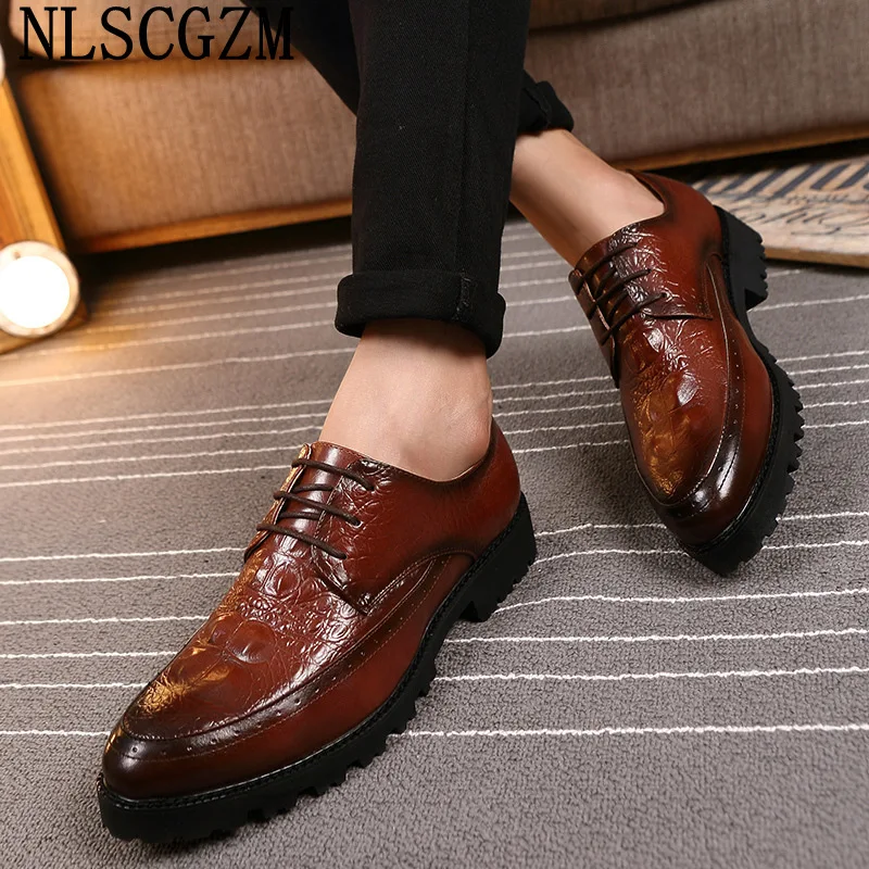 Crocodile Shoes Men Elegant Coiffeur Formal Shoes Men Oxford Italian Brand Leather Shoes Men Classic Sapato Oxford Masculino