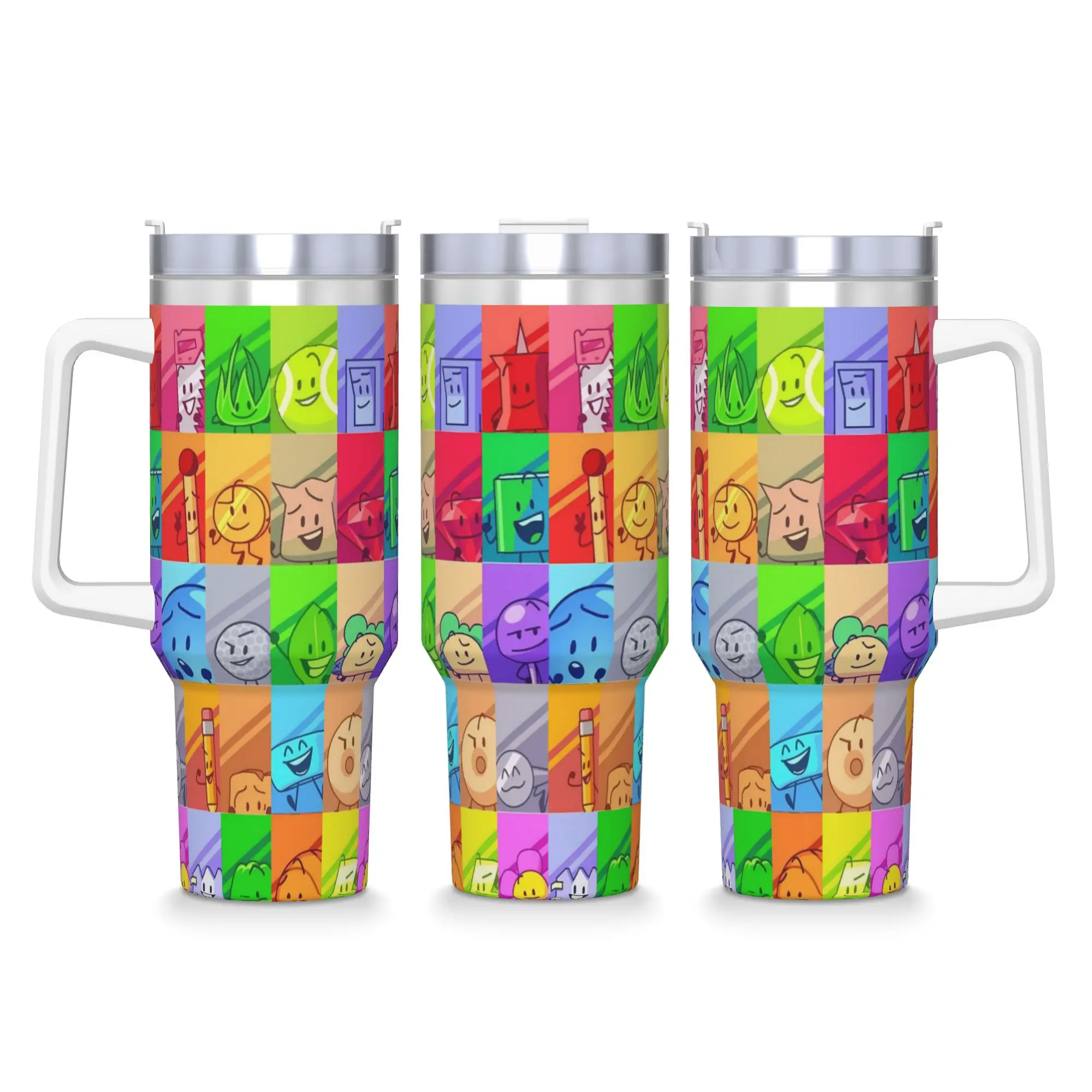 BFDI All Characters Stainless Steel Tumbler Travel Thermal Cups With Straws Lid Large Capacity Mugs Cup Cold Drink Water Bottle