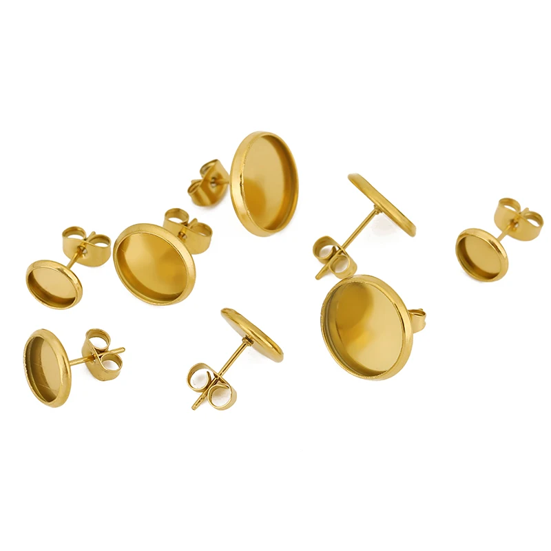 20 قطعة أبدا تتلاشى هيبوالرجينيك الفولاذ المقاوم للصدأ قرط الاذن المرصع إعدادات 6 مللي متر 8 مللي متر 10 مللي متر 12 مللي متر النقش كابوشون قاعدة Diy بها بنفسك صنع المجوهرات