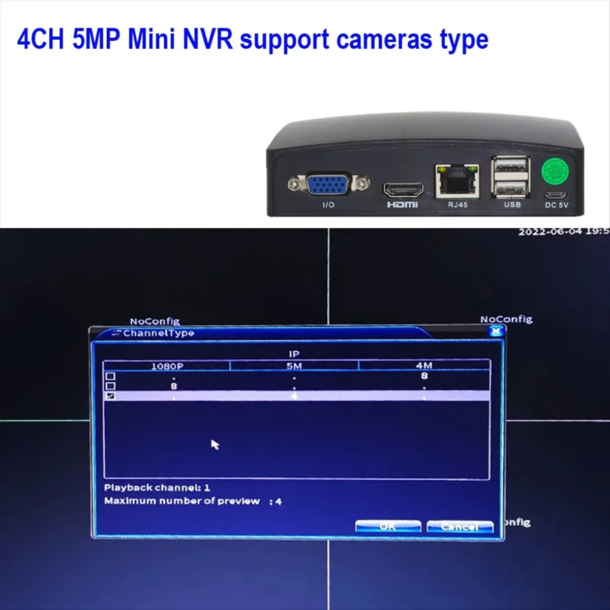 Xmeye NVR 265 5MP 4CH Network Video Recorder Support P2P Face Detect Motion Alarm for CCTV IP Camera EU Plug