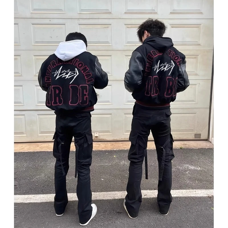 

American-style Baseball Jacket For Men High Street Vibe Spring And Autumn Letter Embroidery Student Trendy Coat Stylish