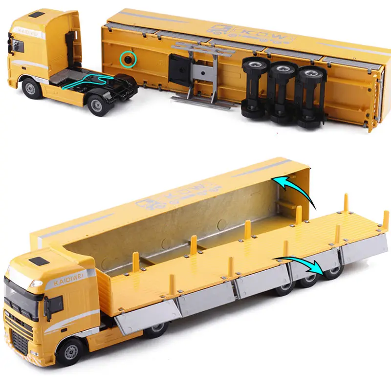 1/50 Diecast Container Truck Car Model Alloy Metal Engineering Flatbed Transport Truck Vehicle Semi Trailer Car Model Kids Gifts