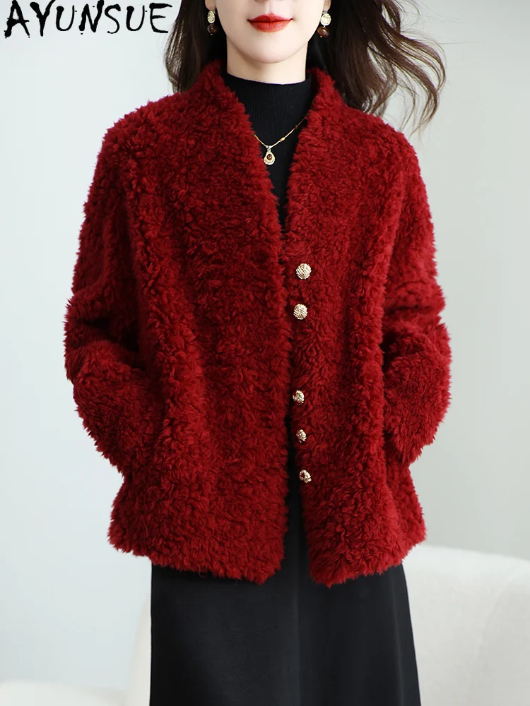 معاطف قص الأغنام الحقيقية من AYUNSUE للنساء معطف صوف 100% للنساء 2025 ملابس شتوية كورية من الفرو المركب قوة Жengarško