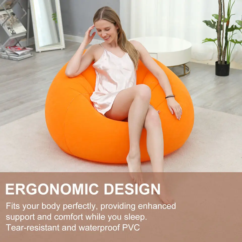 Modern Foldable Inflatable Sofa Lounge Chair For Outdoor Camping And Living Room/bedroom Use Single Flocked Design