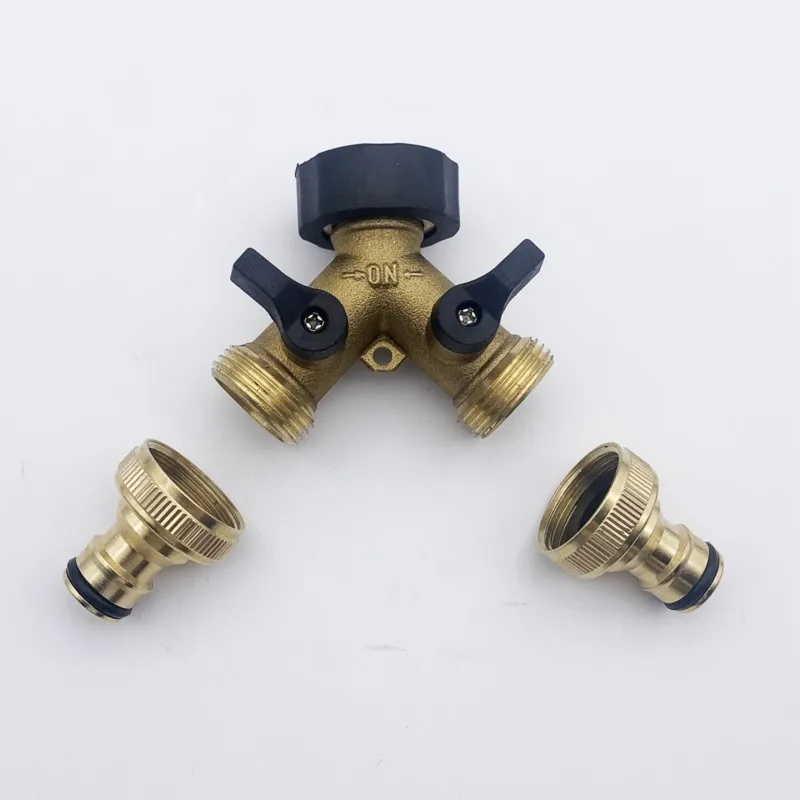 LLCS-Water Divider Three Way 3/4 Inch Garden Brass Ball Valve One Split Two Y-Shaped Diverter