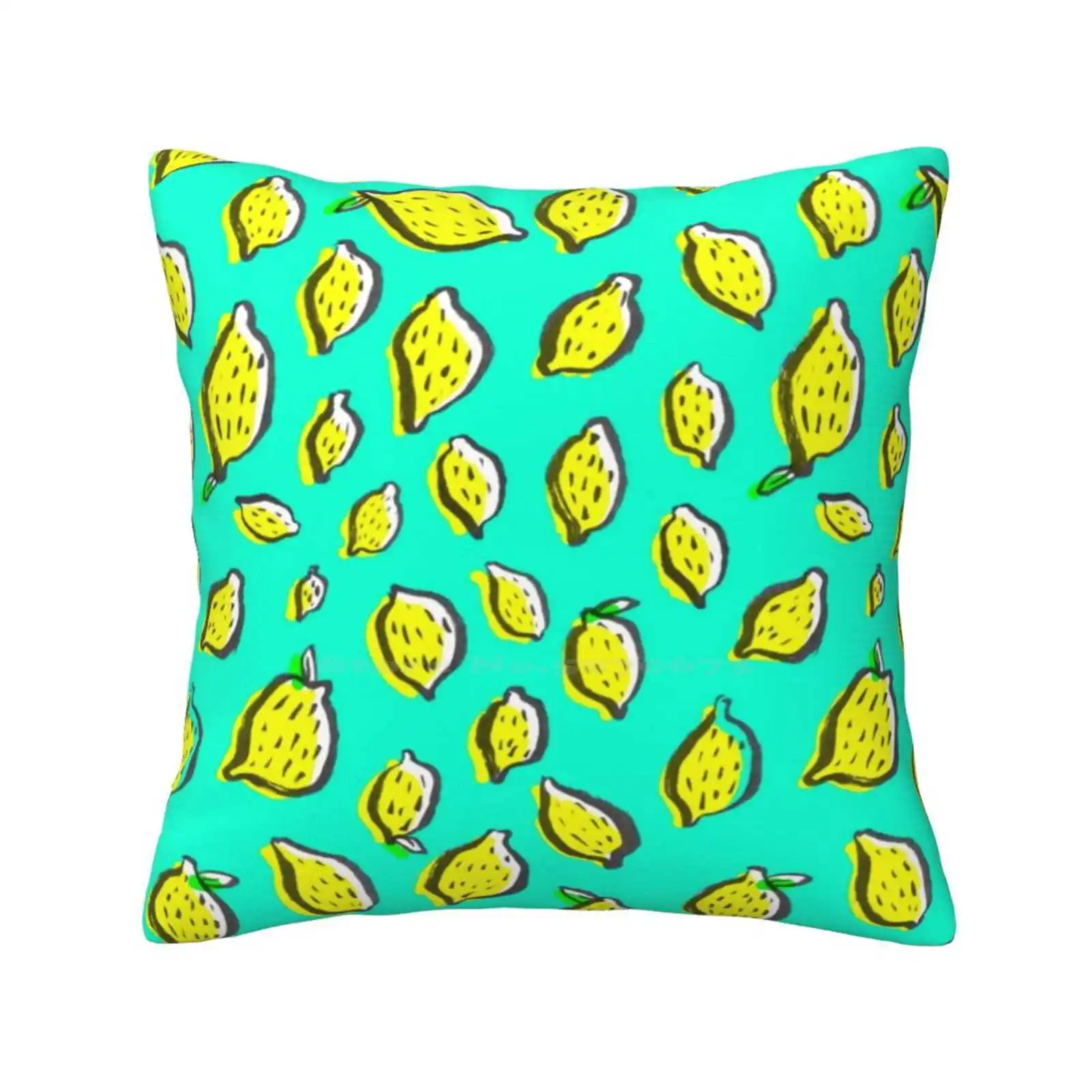 Spring Lemons Funny Cute Decor Square Pillowcase Lim N Lemon Fruits Food Yellow Graphic Design Pattern Nature