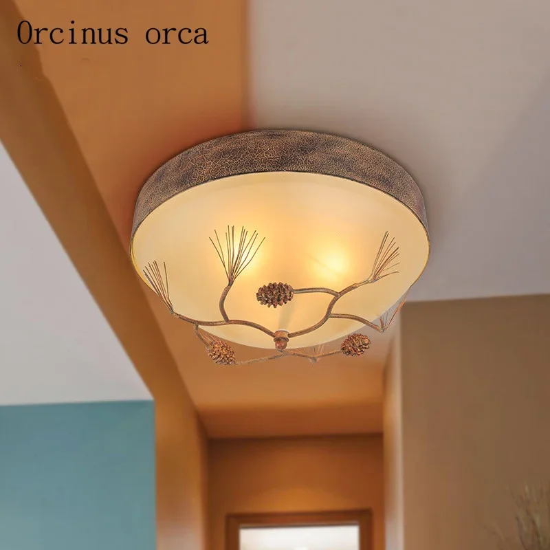 American solitary Pineal fruit ceiling lamp living room corridor restaurant garden LED circular resin ceiling lamp free shipping