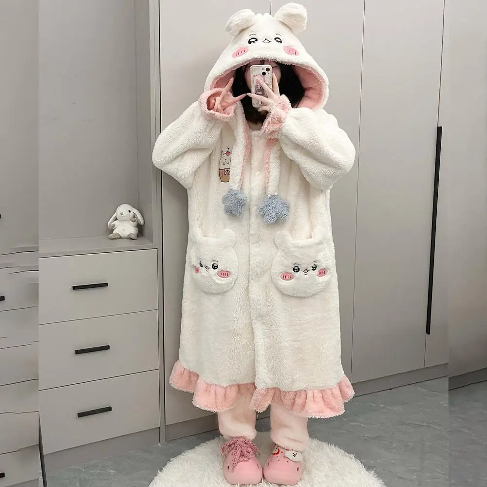 

Anime Chiikawa Winter Plush Pajamas Set Kawaii Women Coral Velvet Nightwear Cute Warm Girls Homeclothes Thick Homewear Set Gift