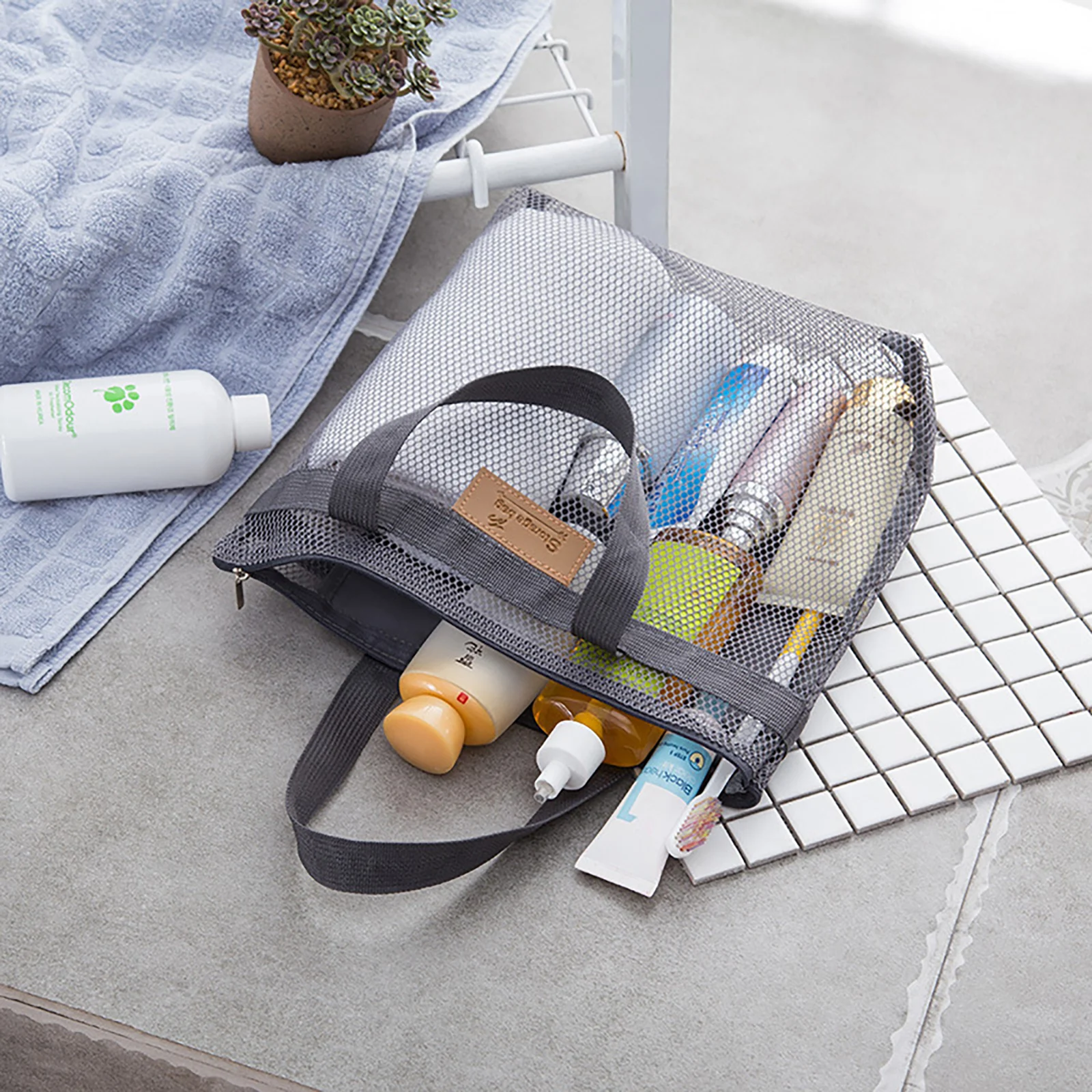 

Mesh Makeup Toiletry Storage Bags Handbags Portable Travel Beach Washing Shower Tools Organizer Tote Cosmetic Organizer Pouch