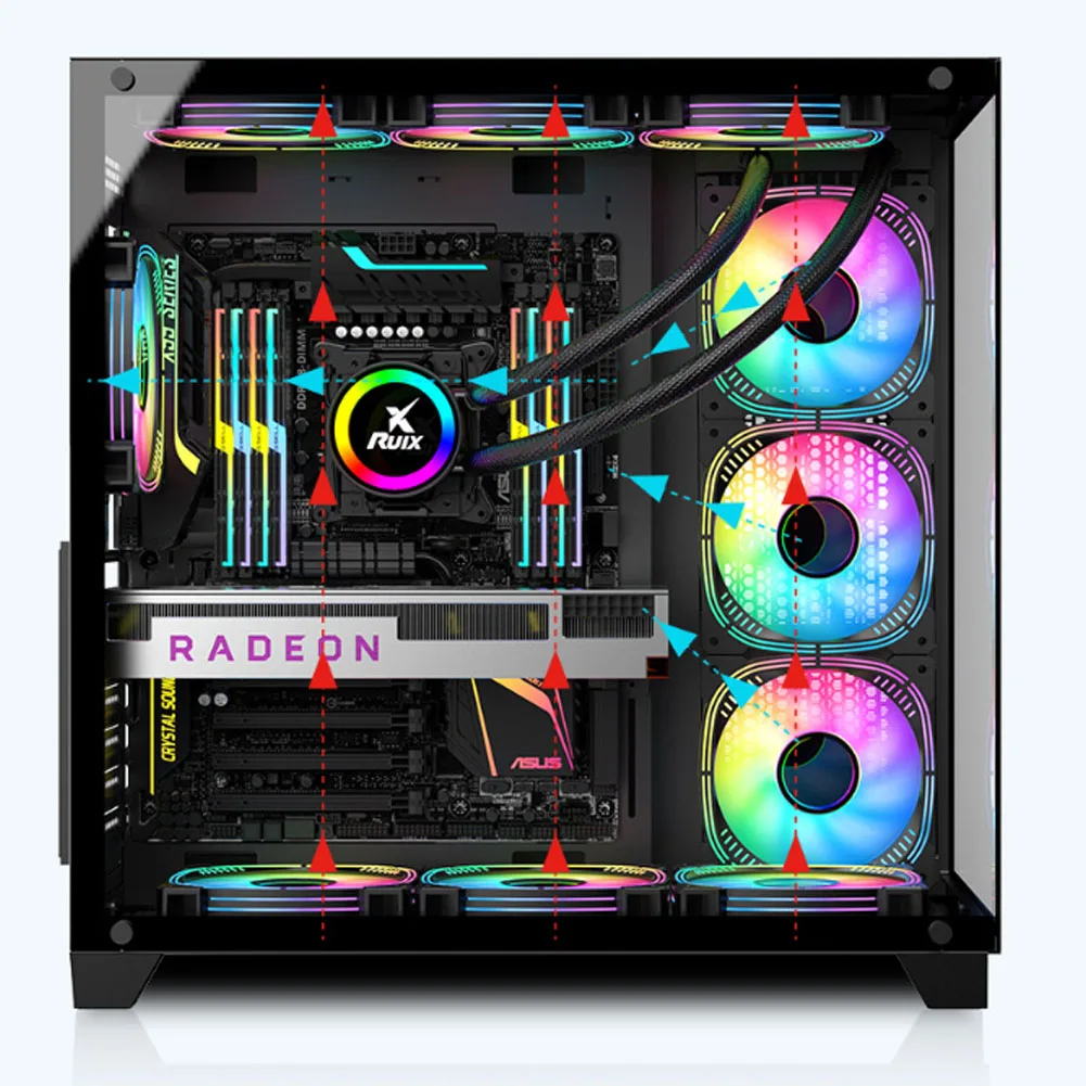 حافظة كمبيوتر شخصي هيكل كمبيوتر ألعاب كامل البرج مع 270 °   زجاج مقسى بانورامي، حقيبة استضافة للكمبيوتر المكتبي للألعاب #6