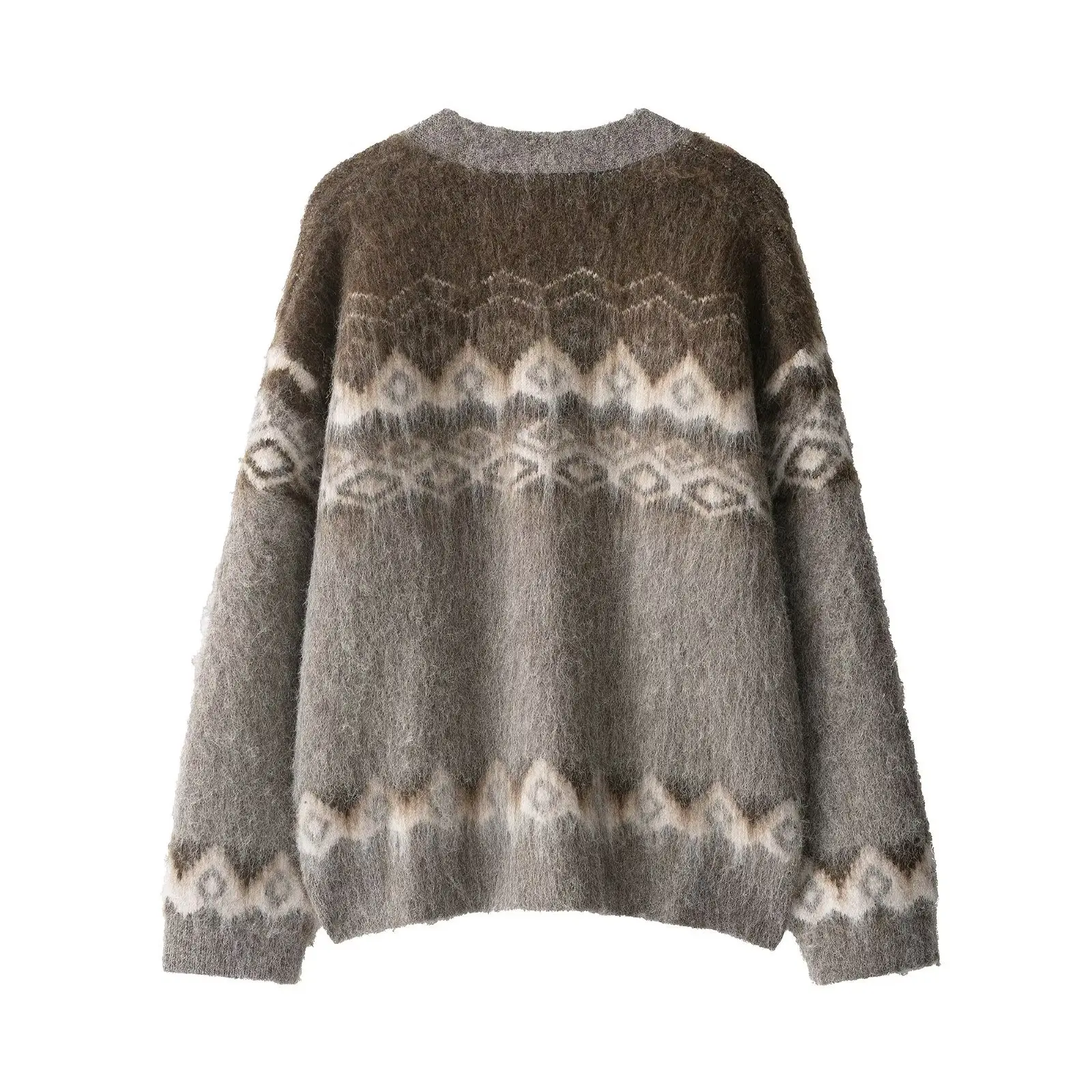 KIDCRKJ 그레이 자카드 여성 니트 자켓 브이넥 싱글 브레스티드 풀 슬리브 레이디 카디건 코트 출퇴근 캐주얼 여성 아우터웨어