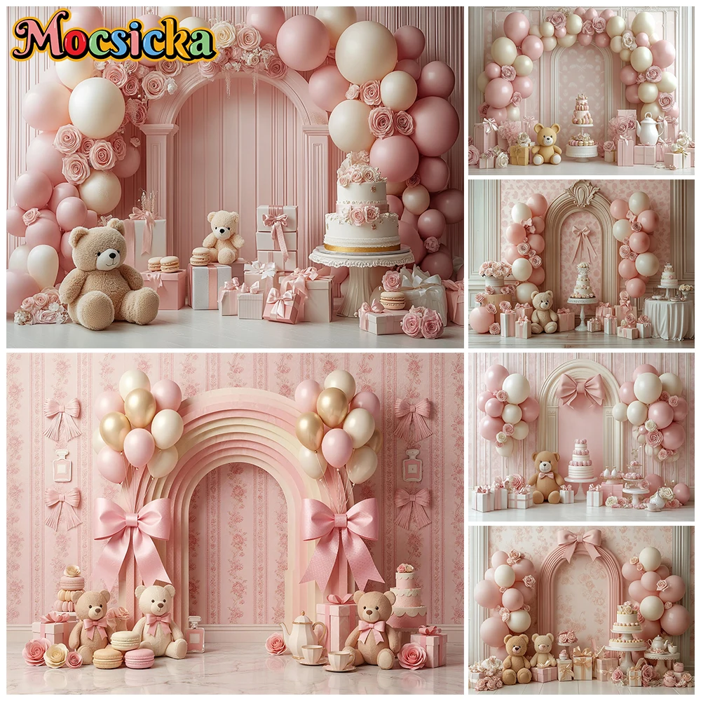 Mocsicka Cake Crush Photography Backdrop Tapestry Pink Background Girls Birthday Party Baby Shower Newborn Photoshoot Decoration