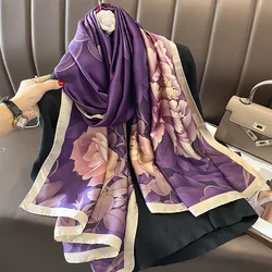 Luxury Brand New Style Spring Summer Women Big Flower Print Scarf Ladies Popular Beach Silk Shawl Fashion Headcloth