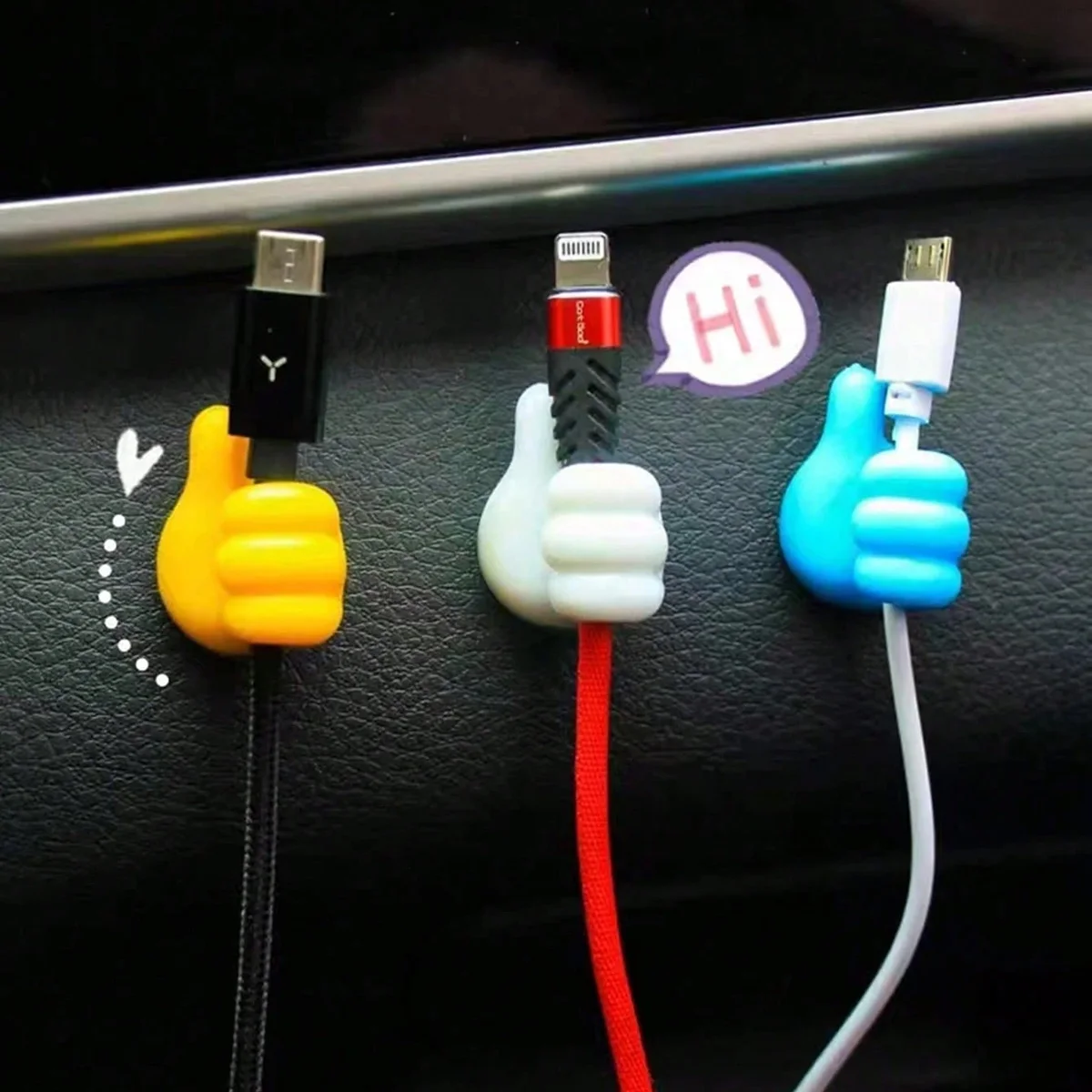 10-Piece Set of Cartoon Hand-Shaped Sticky Cable Clips, Silicone Charging Cable Organizer, Mobile Phone Data Cable Management Hook