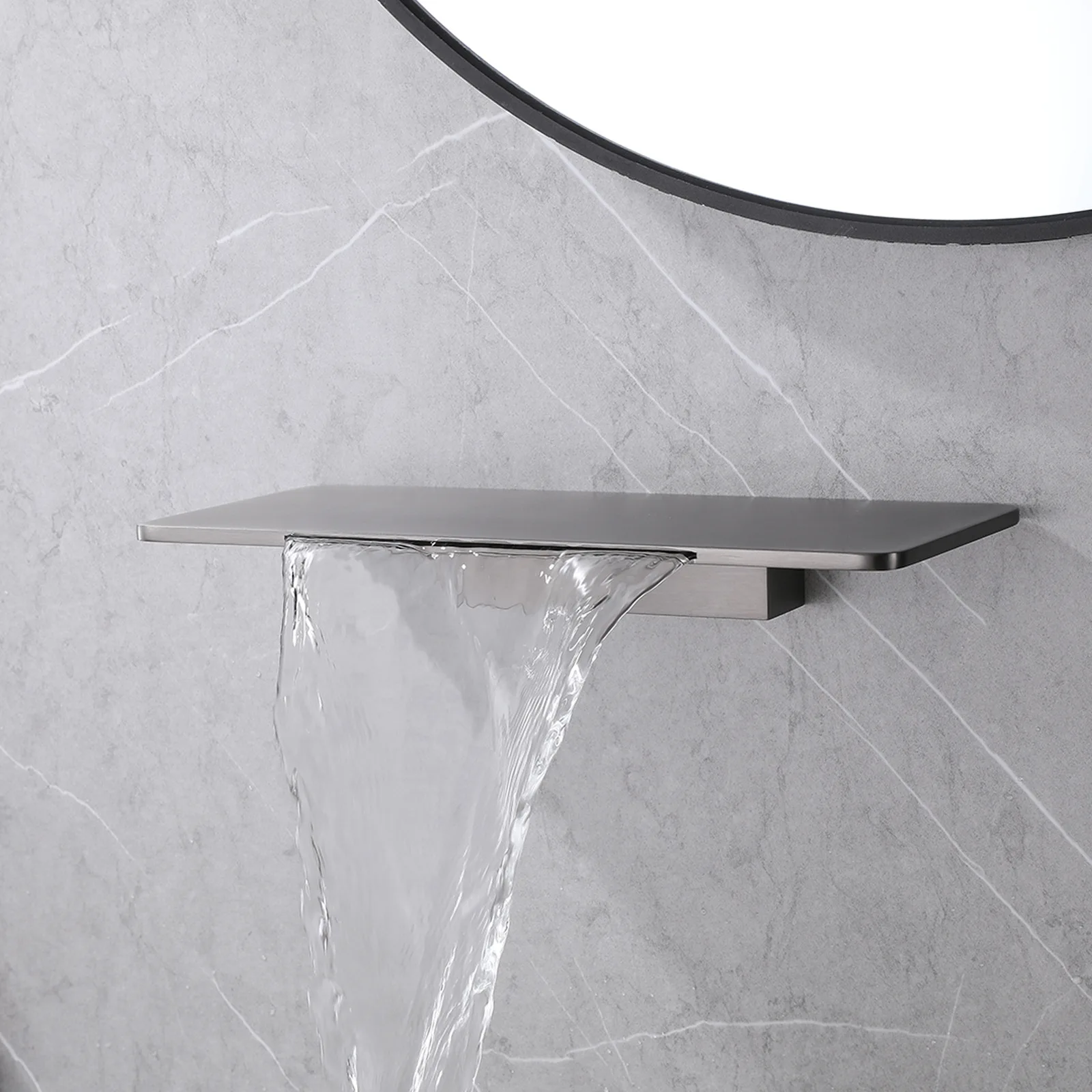 Wall Mounted Waterfall Tub Filler Spout Single Hole Bathtub Spout Faucet Bathroom High Flow Tub Filler Nozzle Gray