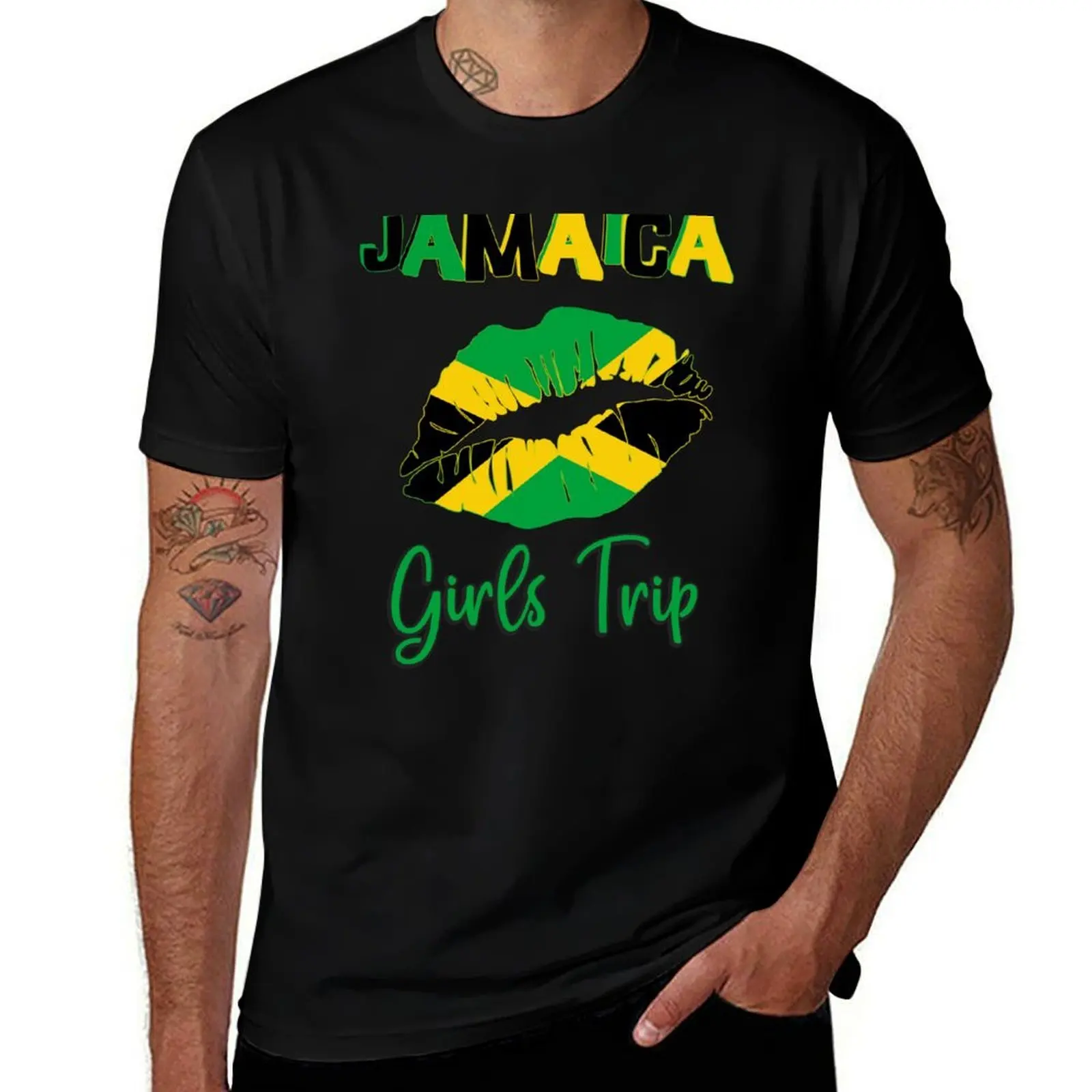 Lips Jamaica Vacation Matching Trip Girls Travel T-Shirt Breathable Basic Cotton T-Shirt