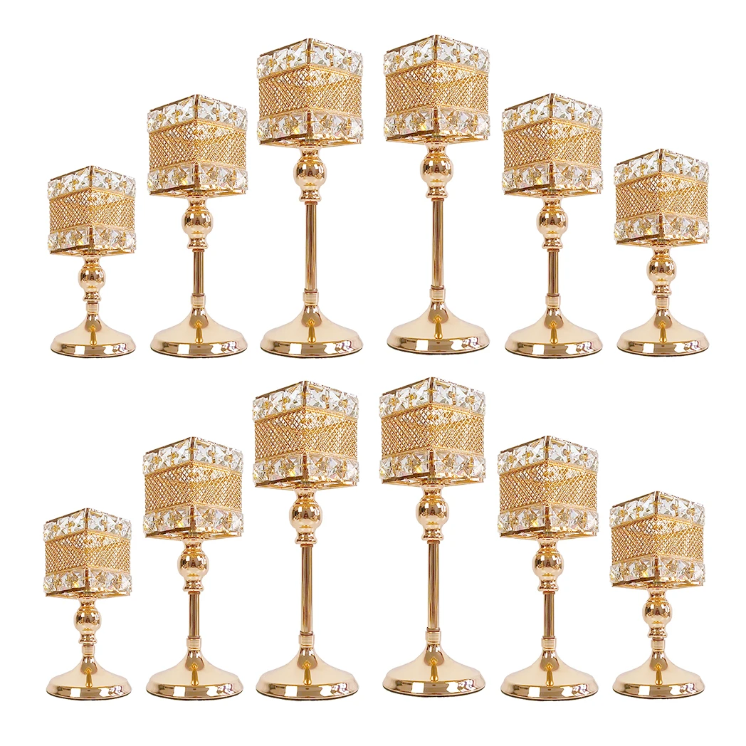 2-12pcs/lot Gold Square Candlestick Wedding Centerpieces Decor Bars Metal Candle Lantern Tealight Candle Votive Holders