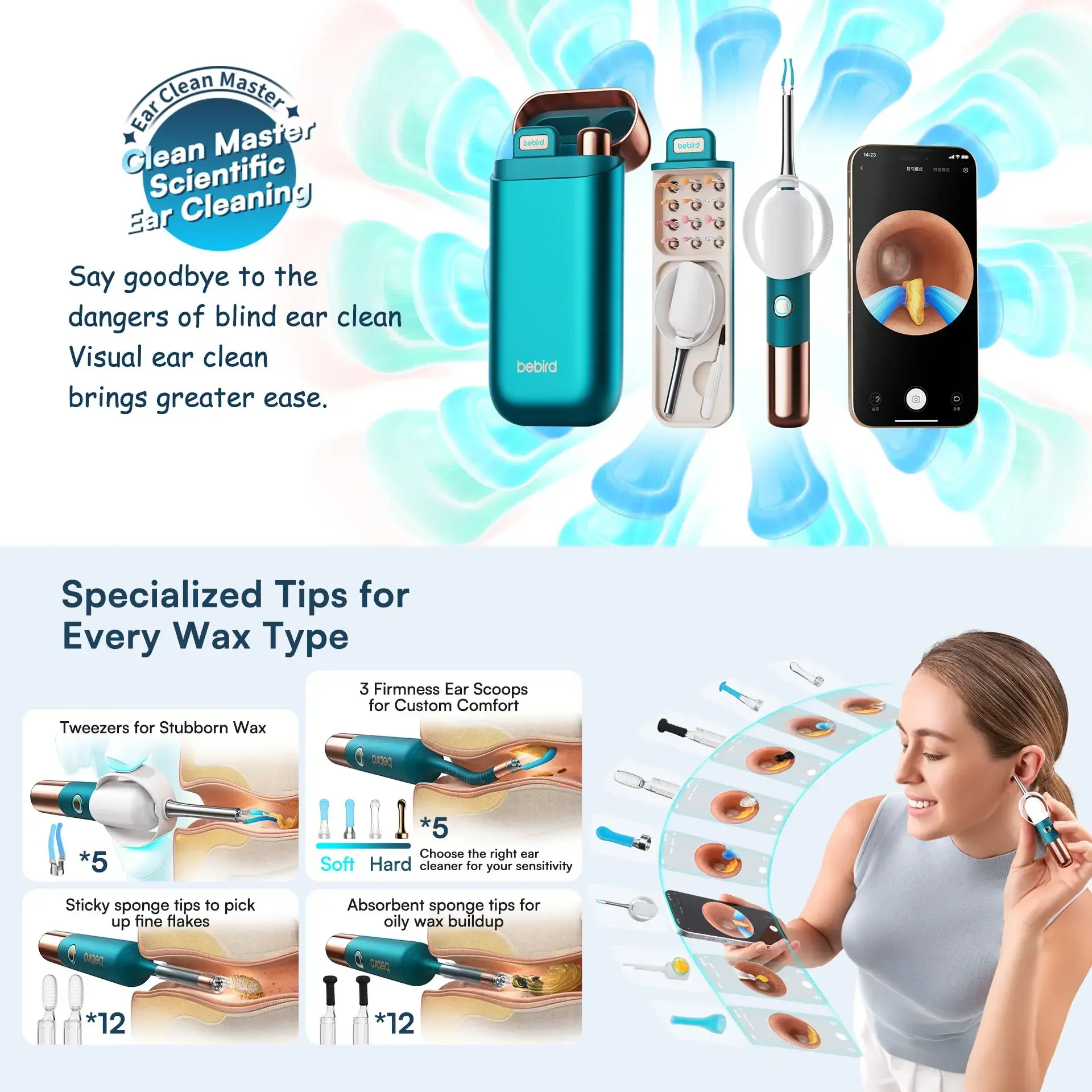 2026 Bebird EarSight Ultra (Sky Black Color) – Smart Visual Ear Cleaner, 20MP Ultra-Clear Camera, 5G Video,