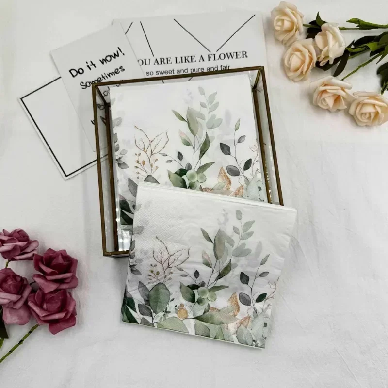 20 قطعة 2-Ply الملونة المطبوعة المناديل الغابات الخضراء يترك فندق مطعم الجدول الديكور كأس للنبيذ زهرة ورقة المفارش #3