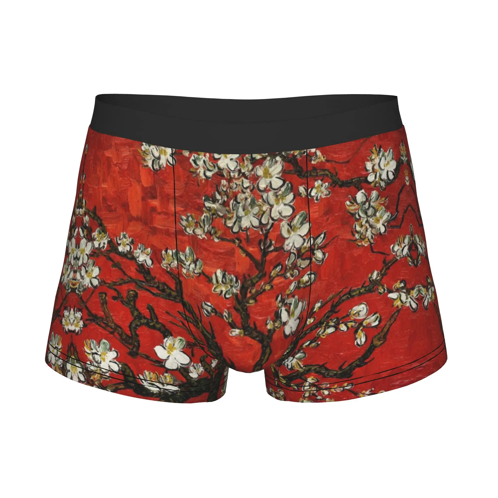 Van Gogh Almond Blossoms In Red Boxer Shorts For Homme 3D Printed Flowers Painting Underwear Panties Briefs Stretch Underpants