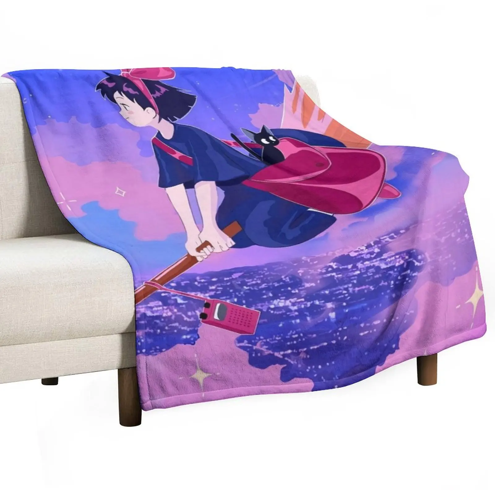 nights Cute kawaii art girl kiki's go -%[ghiblis]%- flying away anime Throw Blanket Softest For Baby Thermal Kid'S Blankets