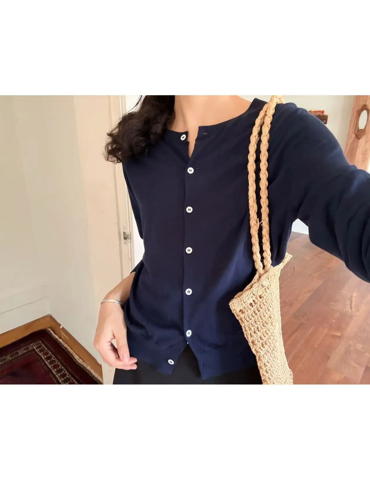 

Wild Pear Tree down Silk Cotton round Neck Two-color Knitted Sun Protection Open Cardigan Outerwear Spring Summer Women's Fas...