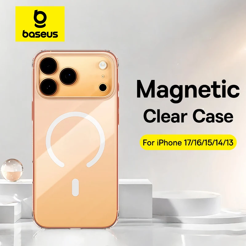 Custodia magnetica Baseus per iPhone 17 Pro Max 17 Air Ricarica wireless per custodia Magsafe per iPhone 16 15 14 13 Pro Max Cover trasparente