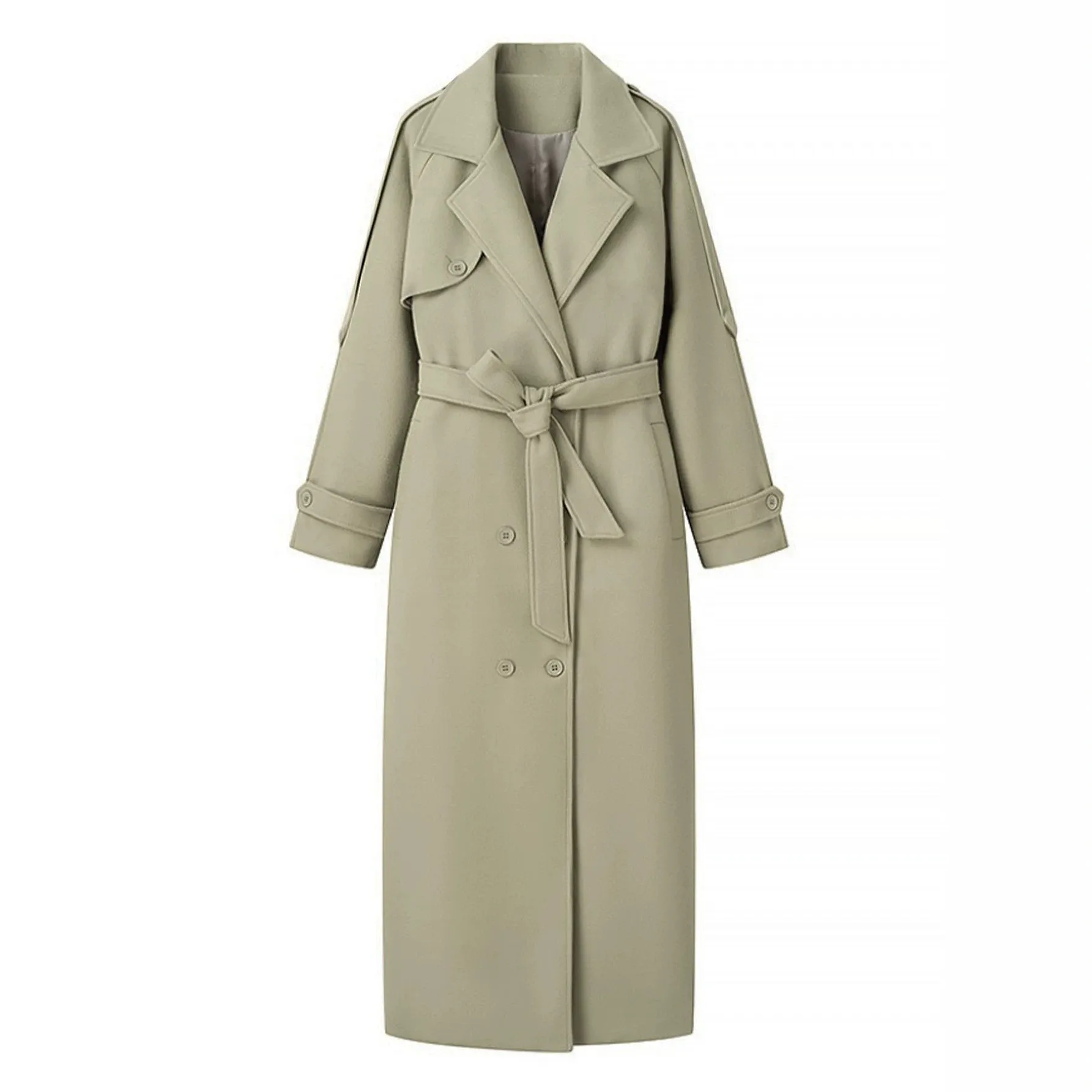 Tie Belted Closure Coat with Long Length Japanese Korean Casual Loose Fit Medium Weight Long Sleeve Notched Lapel Women Coat