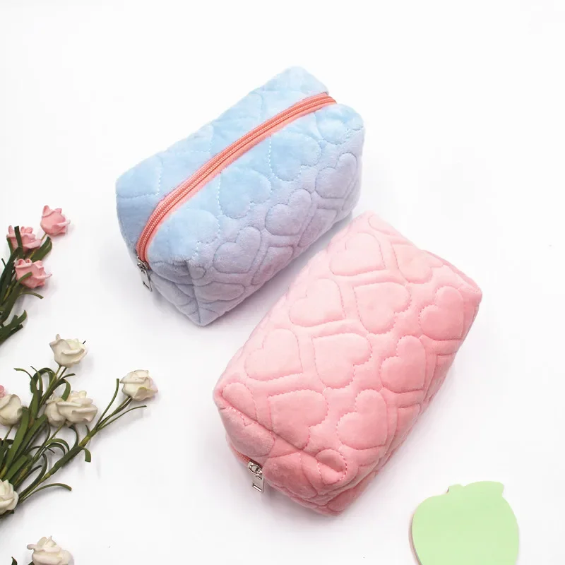 Travel Plush Heart Cosmetic Storage Bag Wallet Cute Women Makeup Kits Organizer Handbag Phone Pencil Case Box Pouch Bags