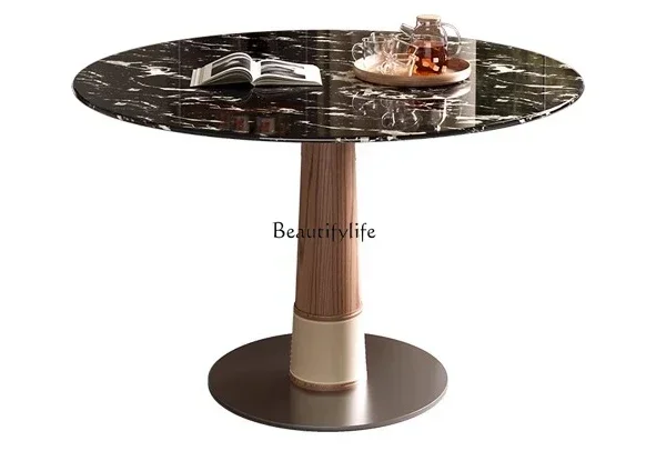 

D38Small apartment marble small round table household imported natural black rose luxury stone antique round dining table