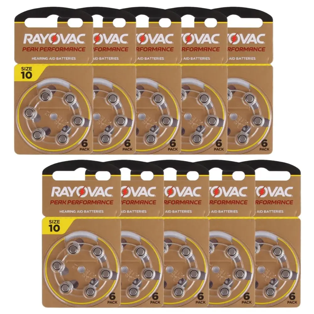 

60Pcs Hearing Aid Batteries 10 A10 ZA10 10A P10 PR70 Rayovac Peak High Performance Zinc Air Battery For Mini Digital Hearing Aid