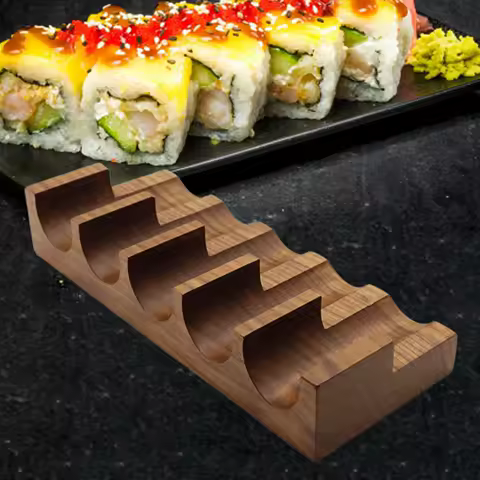 Wooden Sushi Holder Taco Display Stand 5 Grid Decoration Japanese Sushi Hand