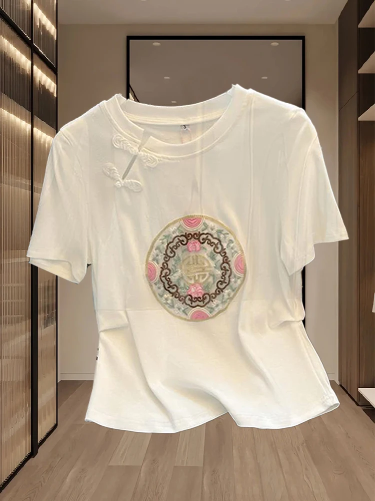 Summer 2026 New Chinese Style Green Short Sleeve T-Shirt Women's Proper Shoulder Short Model Small Atmosphere Short Top