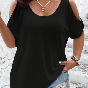 T-shirt con spalle scoperte taglie forti per donna Top estiv...