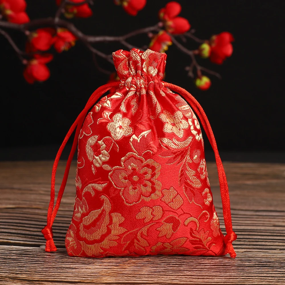 

Favour Candy Embroidered Wedding Drawstring Party Jewelry Packaging Bag Storage Bag Satin Pouch