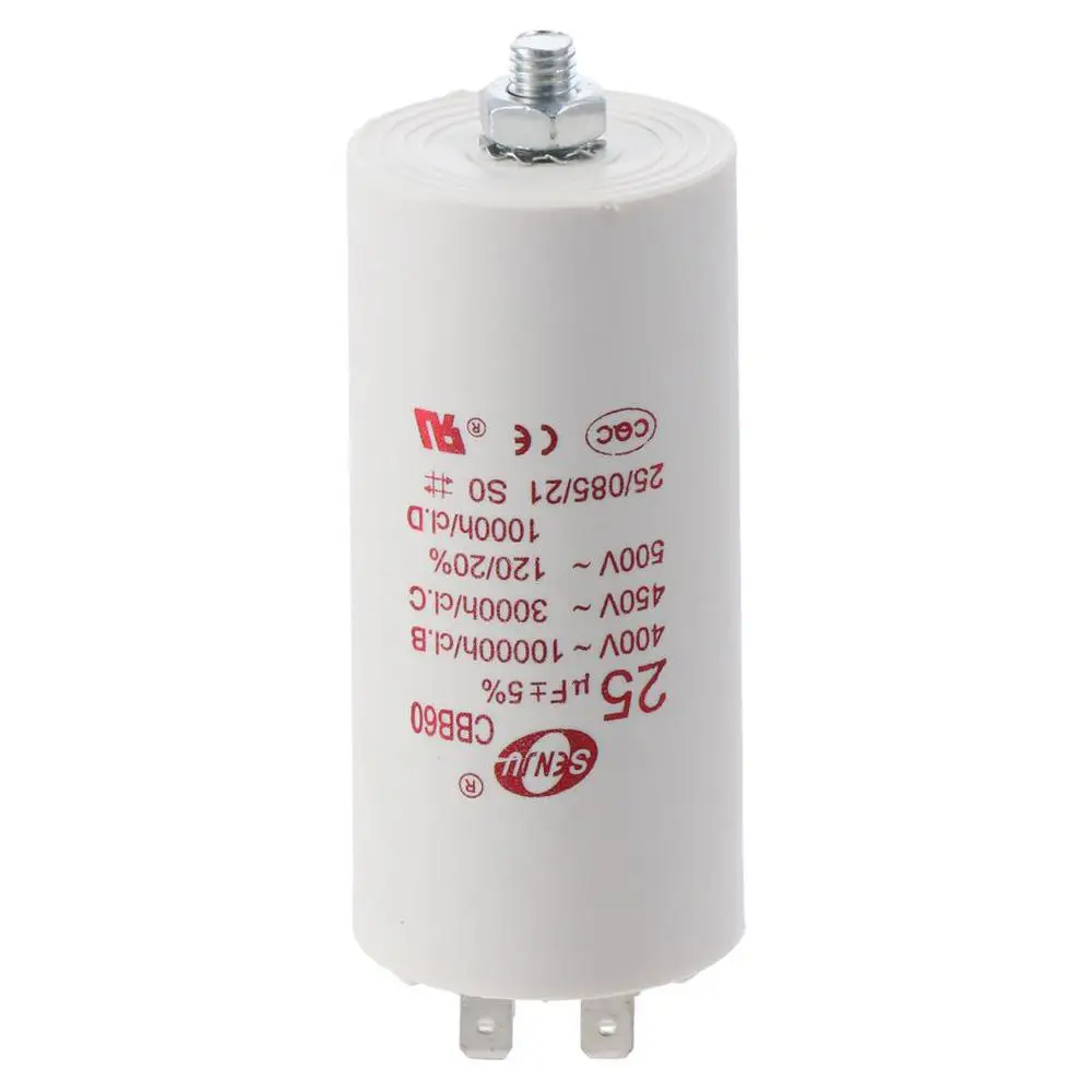 Condensador de funcionamiento CBB60, cilindro de doble inserción, 25uF, 450V CA, 50/60Hz, 73x44mm, blanco para compresor de aire, Motor de bomba de agua