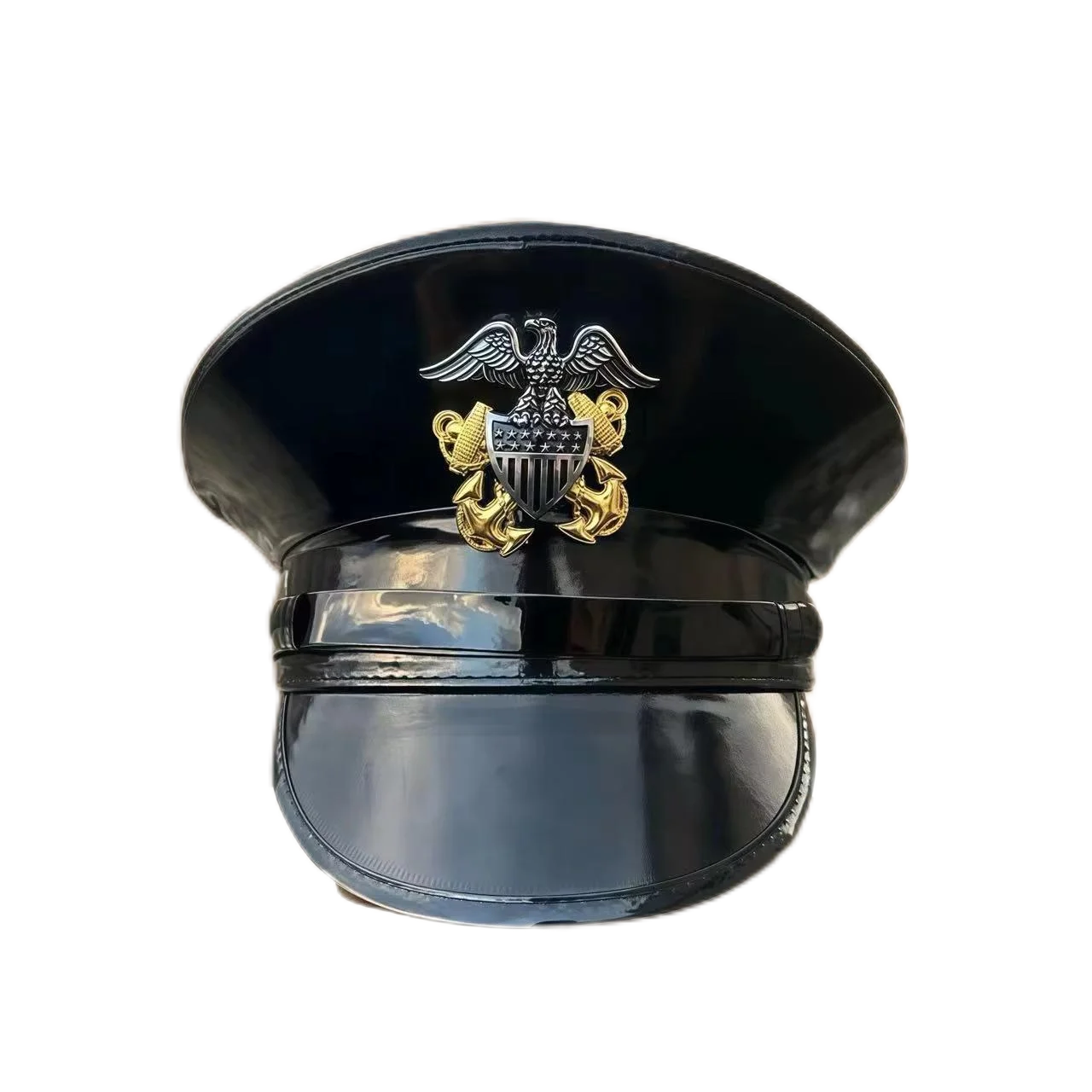 HongLuan レーザーレザーキャプテンハット ラインストーン＆ミリタリーキャップ 女性用、レイブフェスティバルアクセサリー＆パーティーキャップ 男性コスプレ用