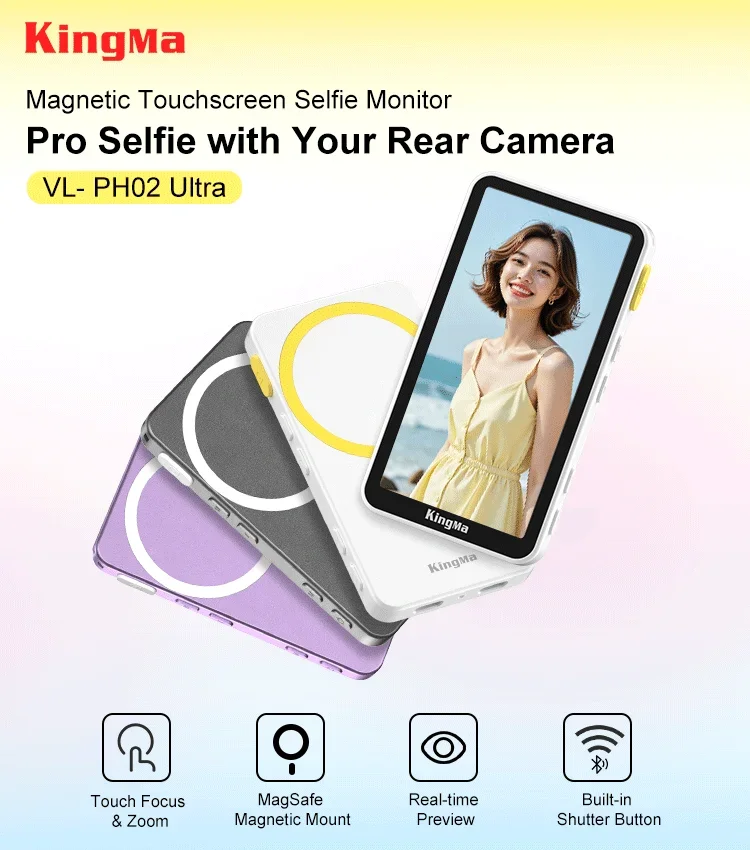 PH02 Ultra 4-inch Magnetic Touch Selfie Monitor, Wireless Video Transmission for iPhone Rear Camera Vlog Selfie