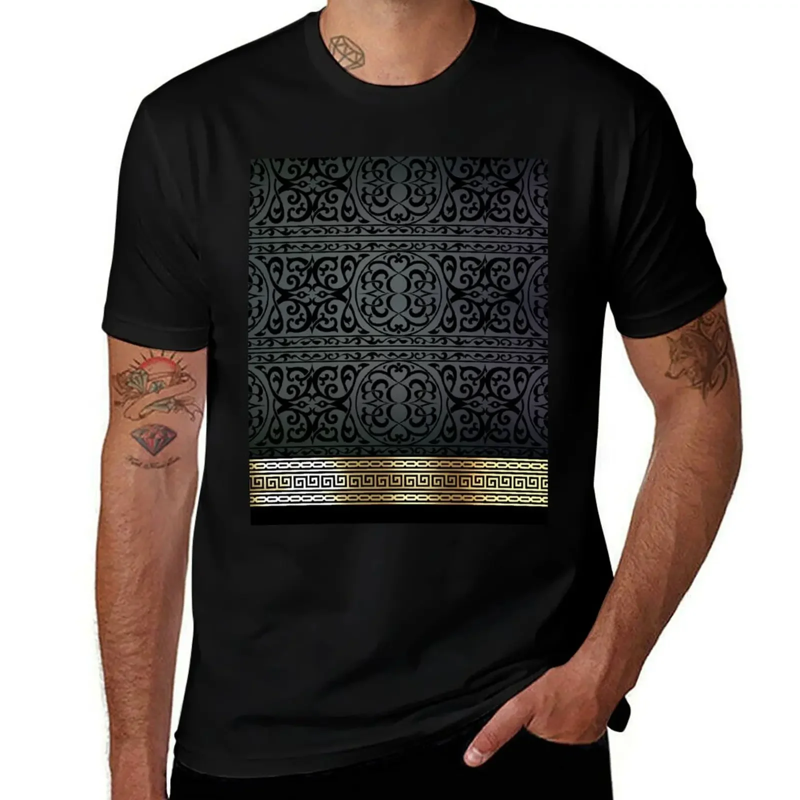 

Greek Key Ornate Black & Gold T-Shirt oversized graphic tee clothes t shirts for men pack