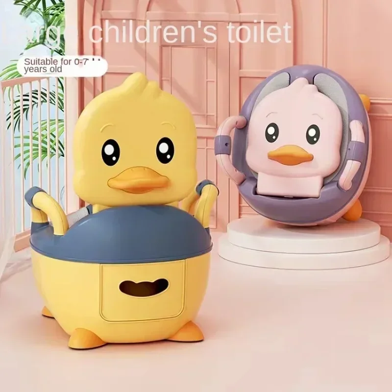 Potty Training Toilet for Kids Household Cute Cartoon Duck Soft Hard Cushion Clamshell Waist Guard Toilet Baby Toilet Supplies